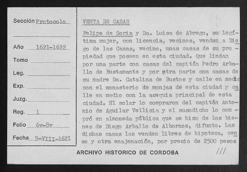 felipe de soria vende a diego de las casas